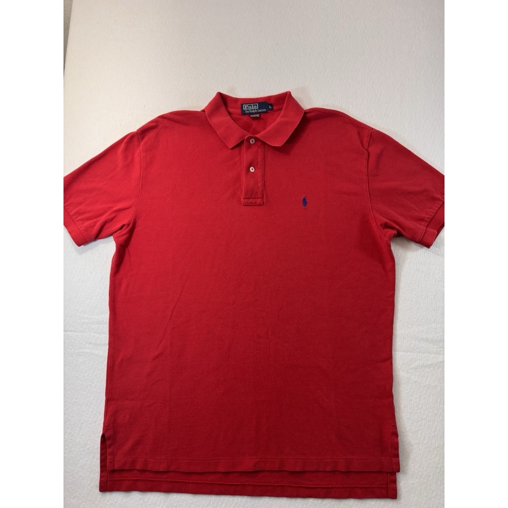 Polo By Ralph Lauren Mens Short Sleeve Polo L Red Blue Pony Golf Preppy Vintage